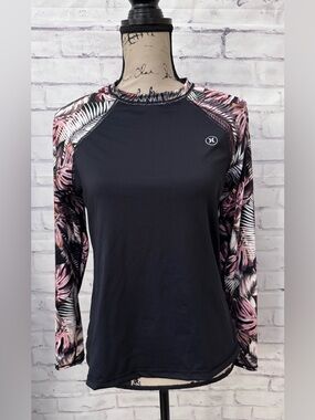 Hurley Long Sleeve Rash Guard Scattered Palm UPF 50 Size Med Stretch Swim Modest